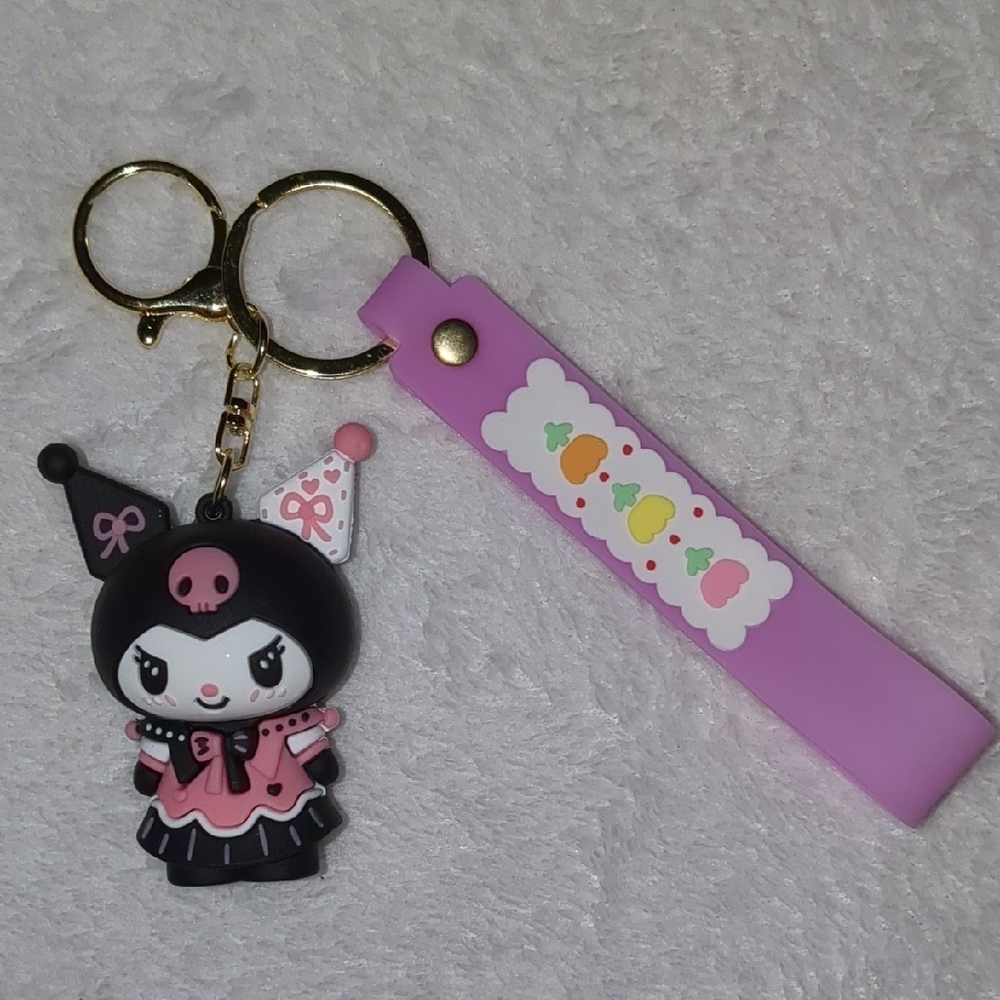 Pink and Black Kuromi Keychain with Accessories